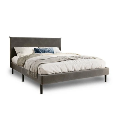 Abbildung von Bett 160x200 und cm, Polsterbett mit Lattenrost, Bettgestell, Doppelbett weichem Samtbezug gepolstertem Kopfteil, robustes Gestell, hoher Liegekomfort Grau cm