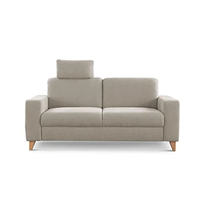 Abbildung von CAVADORE 2,5 Sitzer Sofa Lotta / Skandinavische 2,5er Couch mit Federkern, Kopfstütze und Holzfüßen 183 x 88 Webstoff, Creme