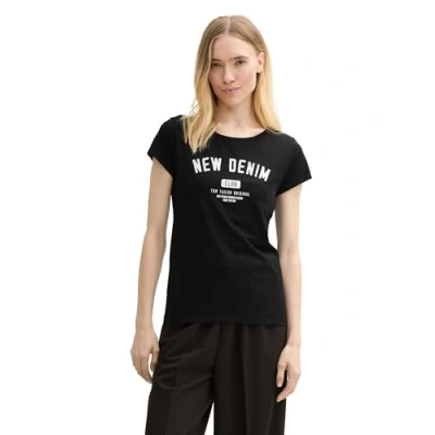 Abbildung von TOM Tailor Denim SLIM Sporty Printed TEE Tshirt print, Damen, Größe: Medium, Deep black