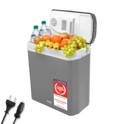 Abbildung von TZS FIRST AUSTRIA Elektrische Kühlbox 24L, Mini Kühlschrank, 12V /230V Anschluss, 12 V Stecker fürs Auto, für Camping, Festivals, Reisen, mit Kühl und Warmhaltefunktion