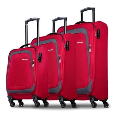 Abbildung von NOWI Korfu 360 Drehbarer Koffer Arretierbares Gestänge, 2 Vortaschen, Zahlenschloss, Geschäumte Front, 4 Rollen (rot, Set)