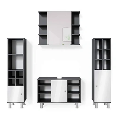 Abbildung von Vicco Badmöbel Set Fynn, Anthrazit/Weiß, 4 Teile, mit Midischränke, (4 er Set, St., Set)
