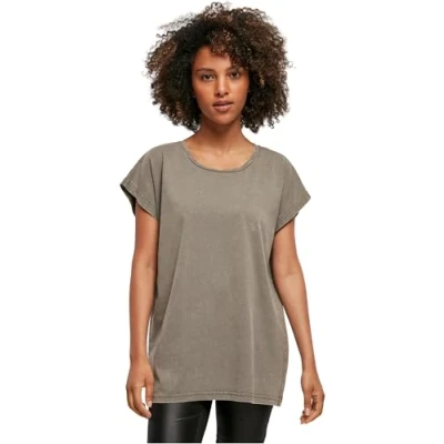 Abbildung von Build Your Brand Damen BY053 Ladies Acid Washed Extended Shoulder Tee T Shirt, darkkhaki, M