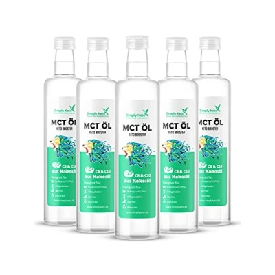 Abbildung von Simply Keto MCT Öl (5x500ml) Booster aus 100% Kokosöl 70% Caprylsäure C8 und 30% Caprinsäure C10 Vegan &amp; Palmölfrei Optimal für ketogene Ernährung Bulletproof Coffee 5x500ml