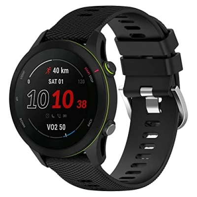 Abbildung von Yikamosi Kompatibel mit Garmin Forerunner 255 Armband,22MM Schnellverschluss Weiches Silikon rostfreiem Metallverschluss Ersatzbänder für 255/Venu 2,Schwarz