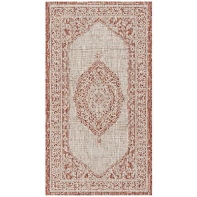Abbildung von SAFAVIEH Zeitgenössische Teppich für Wohnzimmer, Esszimmer, Schlafzimmer Courtyard Collection, Kurzer Flor, Hellbeige und Terrakotta, 79 X 152 cm