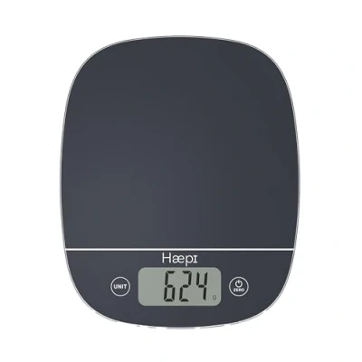 Abbildung von Haepi, Hochpräzise elektronische Küchenwaage 5000g/1g, Tara /Flüssigkeitsfunktion, modernes Design, großes LCD Display, Batterien inklusive, 15 Jahre Garantie