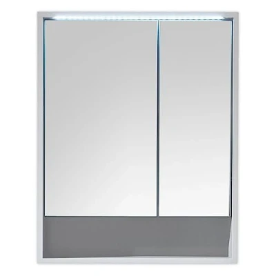 Abbildung von Stella Trading Spiegelschrank Bad mit LED Beleuchtung in Weiß matt Badezimmerspiegel Schrank viel Stauraum 60 x 75 20 cm (B/H/T)