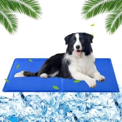 Abbildung von Kühlmatte Hund 65 x 50cm für Hunde mit Ungiftiges Gel, Kühlmittel Groß, Kühldecke Hunde, Selbstkühlend Katzen(Blau)