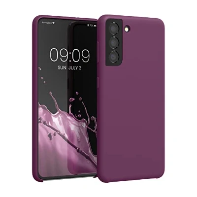 Abbildung von kwmobile Hülle kompatibel mit Samsung Galaxy S21 Silikon Handy Case Handyhülle weiche Oberfläche kabelloses Laden Bordeaux Violett