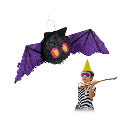 Abbildung von Relaxdays Pinata Fledermaus, zum Aufhängen, Kinder &amp; Erwachsene, Geburtstag, Halloween, Befüllen, Papier, schwarz, 1 Stück