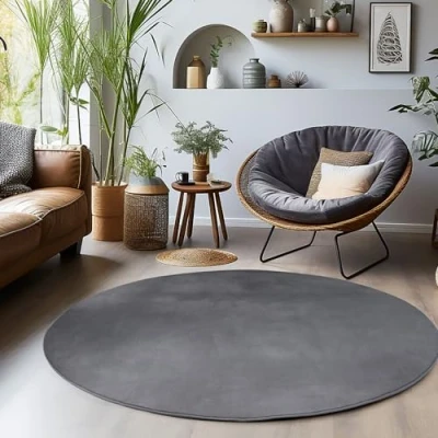 Abbildung von Veloursteppich Unicolor Einfarbig, Carpettex, Rund, Höhe: 7 mm, Moderner Flauschiger Kurzflor Teppich Anti Rutsch Rückseite Waschbar