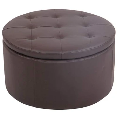 Abbildung von CLP Sitzhocker Evora Kunstleder I Stoff Samt Polsterhocker Rund Gesteppter Hocker Mit Stauraum Runder Gepolstert, Farbe:braun, Material:Kunstleder
