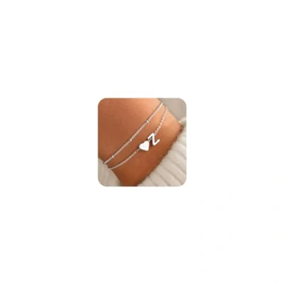 Abbildung von TINGN Armband Damen Silber, 14K Weißgold Vergoldete Herz Armbänder Layered mit Buchstaben Charm Armkette für Teenager Mädchen Schmuck Geschenke Frauen