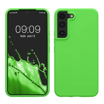 Abbildung von kwmobile Schutzhülle kompatibel mit Samsung S22 Hülle Silikon Case Handyhülle weiche Oberfläche kabelloses Laden Limettengrün