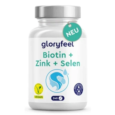 Abbildung von Biotin + Selen Zink für Haut, Haare &amp; Nägel* 40% höhere Bioverfügbarkeit (Zink Chelat) Kleine, leicht zu schluckende Tabletten (240 Stück) Sehr gut verträglich 100% vegan und laborgeprüft