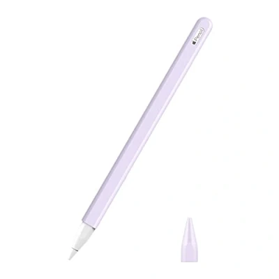 Abbildung von MoKo Hülle Kompatibel mit Apple Pencil Pro/Apple 2. Generation, 【2 Stück】1 Stifthülle &amp; 1 Spitzehülle Magnetisch Aufladung Doppelklick Touch Funktion Ausziehbar Schutzhülle, Taro Violett