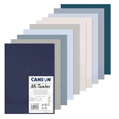 Abbildung von Canson Mi Teintes, Farbiges Zeichenpapier, 160gsm, 98lb, Bogen, A4 21x29,7cm, Packung, 10 kühle Töne, Bögen C31032S055 Kalte Farbtöne