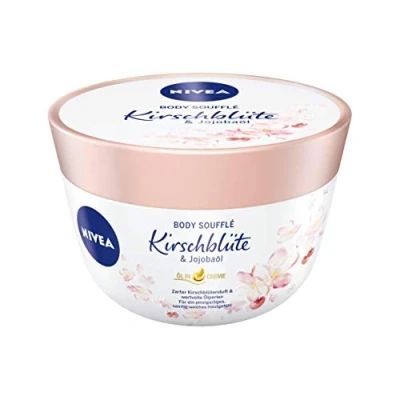 Abbildung von NIVEA Body Soufflé Kirschblüte &amp; Jojobaöl (200 ml), Körperpflege für 24h Feuchtigkeit, Lotion trockene und sehr Haut