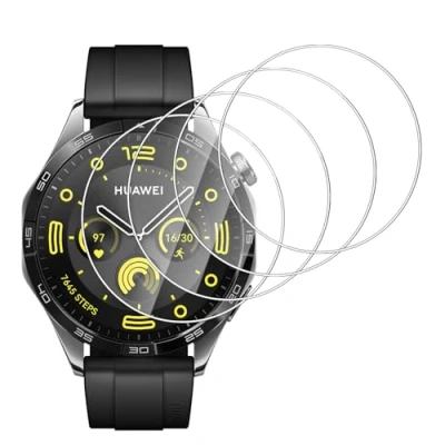 Abbildung von Dlxiks 4 Stück, Schutzfolie für Huawei Watch GT 46mm, 9H Härte Folie Panzer Schutz Glas, Ultrabeständig,Anti Kratzen Hohe Klar Displayschutzfolie 46mm