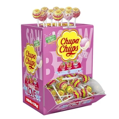 Abbildung von Chupa Chups Lollis Strawberry Lover, Thekendisplay mit 150 fruchtigen &amp; cremigen Erdbeer Lollis, ideal für Kiosk, Candy Bar Halloween, x 12g