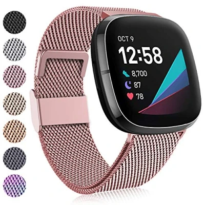 Abbildung von Faliogo Kompatibel mit Fitbit Versa 3 Armband/Fitbit 4 Sense Armband, Edelstahl Metall Ersatzband Armband Magnetschloss 4/Versa 3/Sense, Klein Roségold