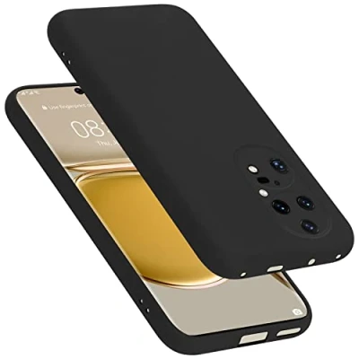 Abbildung von Cadorabo Hülle kompatibel mit Huawei P50 PRO Silikon Handyhülle für Case aus flüssigem Kratzfeste und stoßfeste dünne TPU Schutzhülle Liquid SCHWARZ