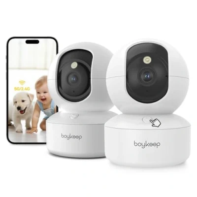 Abbildung von BoyKeep 2.4G/5GHz Überwachungskamera Innen 2K 360 WLAN Indoor Hundekamera mit APP Babyphone Kamera Bewegungserkennung, Nachtsicht, Zwei Wege Audio, K30 (White 2 Pack)