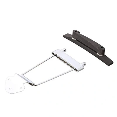 Abbildung von LYWS Ebony Bridge &amp; 6 Saiten Metall Trapez Saitenhalter für Archtop Jazz Gitarre (Chrom)