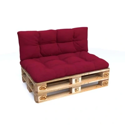 Abbildung von POKAR Palettenkissen Palletenauflagen Palettenpolster Palettensofa Palettenmöbel 2er Set: 1x Sitzkissen 120x80 + Rückenlehne 120x40, Dunkelrot