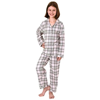 Abbildung von Normann Pyjama Mädchen Flanell langarm Schlafanzug kariert mit Knopfleiste