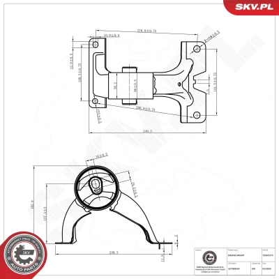 Abbildung von ESEN SKV 75SKV273 Motorlager hinten Gummimetalllager Aluminium 249mm 166mm CHRYSLER: Grand Voyager V (RT) 3.6 2011