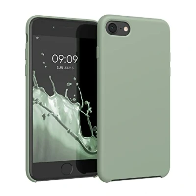 Abbildung von kwmobile Hülle kompatibel mit Apple iPhone SE (2022) / (2020) 8 7 Silikon Handy Case Handyhülle weiche Oberfläche kabelloses Laden Graugrün