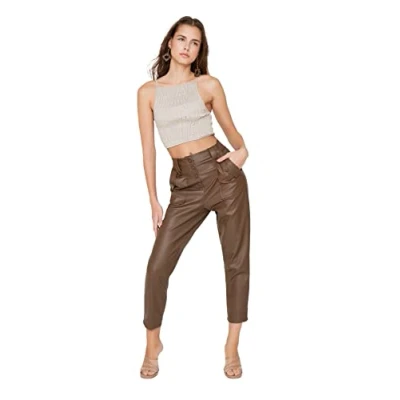 Abbildung von TRENDYOL Damen Front Buttons Trousers Pants, Braun, 42 EU