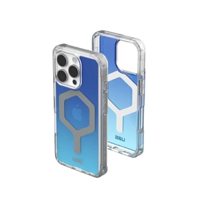 Abbildung von URBAN ARMOR GEAR Plyo MS Case kompatibel mit Apple iPhone 16 Pro Hülle (Wireless Charging / Magnetisches Aufladen kompatibel, Air Soft Ecken, Erhöhter Rand) blau transparent ombre