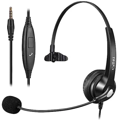 Abbildung von Callez 3,5mm Klinke Headset Handy mit Mikrofon Noise Cancelling, PC Kopfhörer für FritzFon C6 X6 iPhone Samsung Laptop Home Teams Zoom Konferenzen, Lautstärkeregler, Komfort Fit