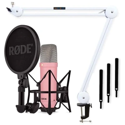 Abbildung von Rode NT1 Signature Pink Studio Mikrofon + keepdrum MS138 Gelenkarm Stativ Weiss