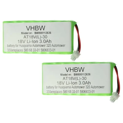 Abbildung von vhbw 2X Akku kompatibel mit Husqvarna Automower 320, 330X, 420, 430, 430X, 440, 450X, 520 Rasenroboter Rasenmäher (Li Ion, 3000mAh, 18V) 2 Stück