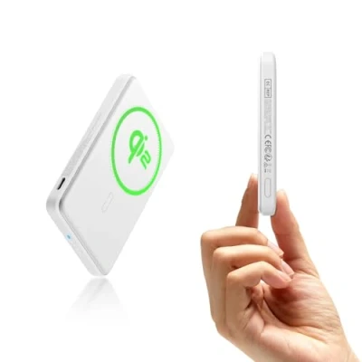 Abbildung von ESR Qi2 zertifiziertes MagSafe Power Bank, 5.000mAh 15W schnelles tragbares Ladegerät, 1,4 cm kompakte Powerbank, Ladegerät mit USB C Kabel für iPhone 16/15/14/13/12, Weiß