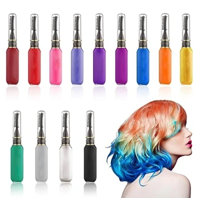 Abbildung von Haarkreide für Mädchen 13 Farben, Vegena Haarmascara Kinder Temporäre Haarfarbe Auswaschbar Ungiftig, Haar Mascara Kamm Fasching Cosplay Weihnachten Geburtstag Party