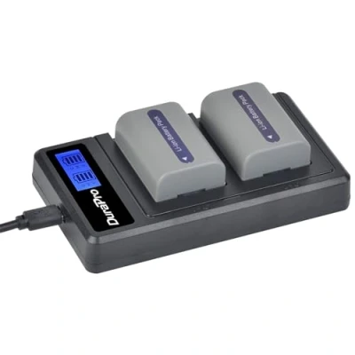 Abbildung von DuraPro 2Pcs NP FP50 Battery Akku + LCD Dual USB Charger for Sony FP30 DCR DVD203E, DVD205, DVD205E, DVD304E, DVD305, DVD305E, DVD403, HC96 SR30 SR40