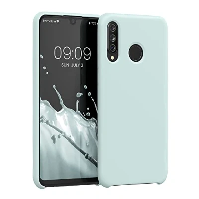 Abbildung von kwmobile Hülle kompatibel mit Huawei P30 Lite Silikon Handy Case Handyhülle weiche Oberfläche kabelloses Laden Cool Mint