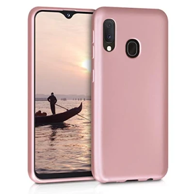 Abbildung von kwmobile Case kompatibel mit Samsung Galaxy A20e Hülle Schutzhülle aus Silikon metallisch schimmernd Handyhülle Metallic Rosegold