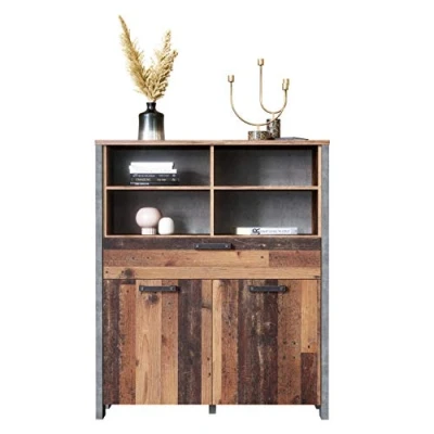 Abbildung von Newfurn Kommode Betonoptik Dunkelgrau Old Wood Sideboard Vintage Indurstrial 106,7x127,9x41,6 cm (BxHxT) Highboard Anrichte Wohnzimmer Schlafzimmer Flur Esszimmer