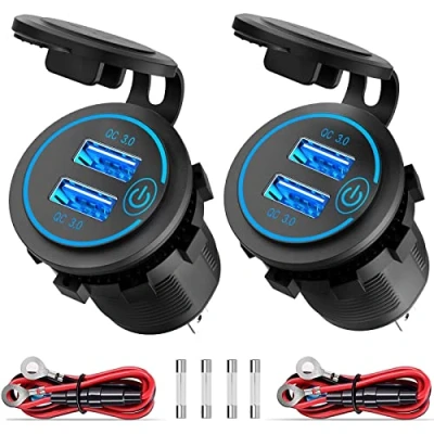Abbildung von 2X 36W Quick Charge 3.0 USB Steckdose 12V/24V Auto mit Schalter QC KFZ Ladegerät Einbau Buchse Wasserdicht Zigarettenanzünder Dose für Motorrad Boot LKW Wohnwagen