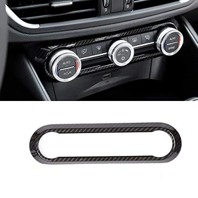 Abbildung von Yiwang kohlefaser Stil abs Chrom Auto Innenraum klimaanlage Einstellung Rahmen Trim 1 stück für Giulia Stelvio 2016 2020 zubehör (kohlefaser)