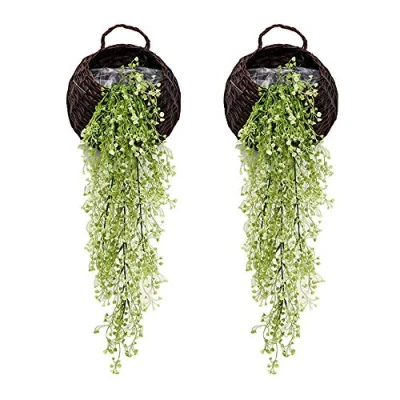 Abbildung von Künstlicher hängende Weinpflanzen, Packung mit 2 Stück Artificial Ivy Fake Flowers Greenery Pflanzen für Hausgarten Wand Dekoration, Grün