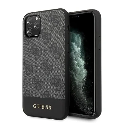 Abbildung von Guess Hülle Glitter 4G Stripe Collection für iPhone 11 Pro, grau GUHCN58G4GLGR