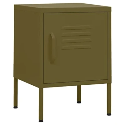 Abbildung von vidaXL Nachttisch 1 Regalboden Schloss Modern Nachtschrank Nachtkonsole Nachtkommode Schlafzimmer Schrank Kommode Olivgrün 35x35x51cm Stahl