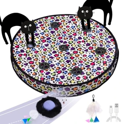 Abbildung von GoldenSun Katzenspielzeug, Automatischer, Schnell Rollender Ball im Beutel, Katzenspielzeug zum Verstecken für Hauskatzen, durch Bewegung Aktivierter, Beweglicher Ball, 7Loch Matte, Mäusefangspiel
